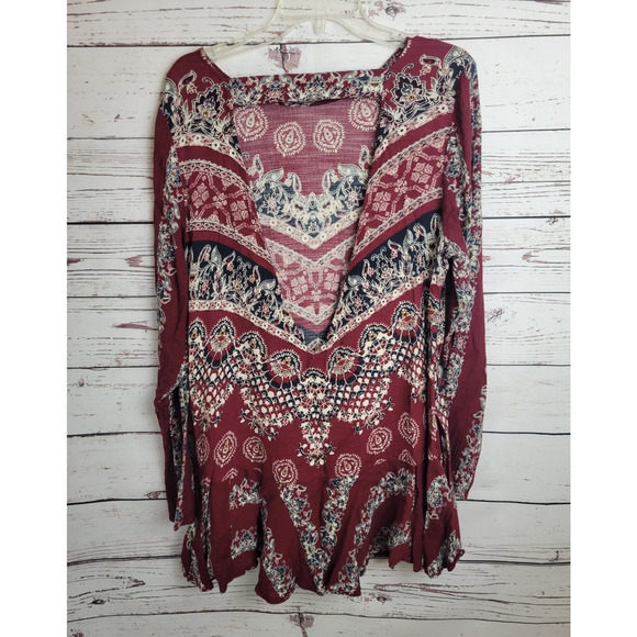 Free People Smooth Talker Red Floral Boho Chic Mini Dress Women's Size Medium - Picture 7 of 11